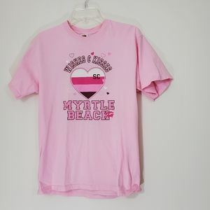 Pink Wishes and Kisses Myrtle Beach Tee Shirt, Size Medium